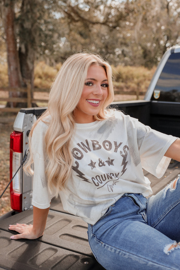 Cowboys Cropped Graphic Tee - Nuetral – Whiskey Darling Boutique