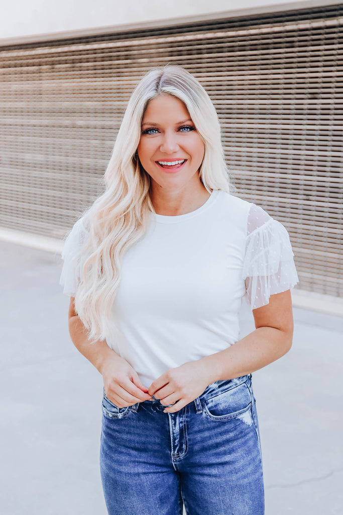 Full Of Style Ruffle Sleeve Top- White – Whiskey Darling Boutique