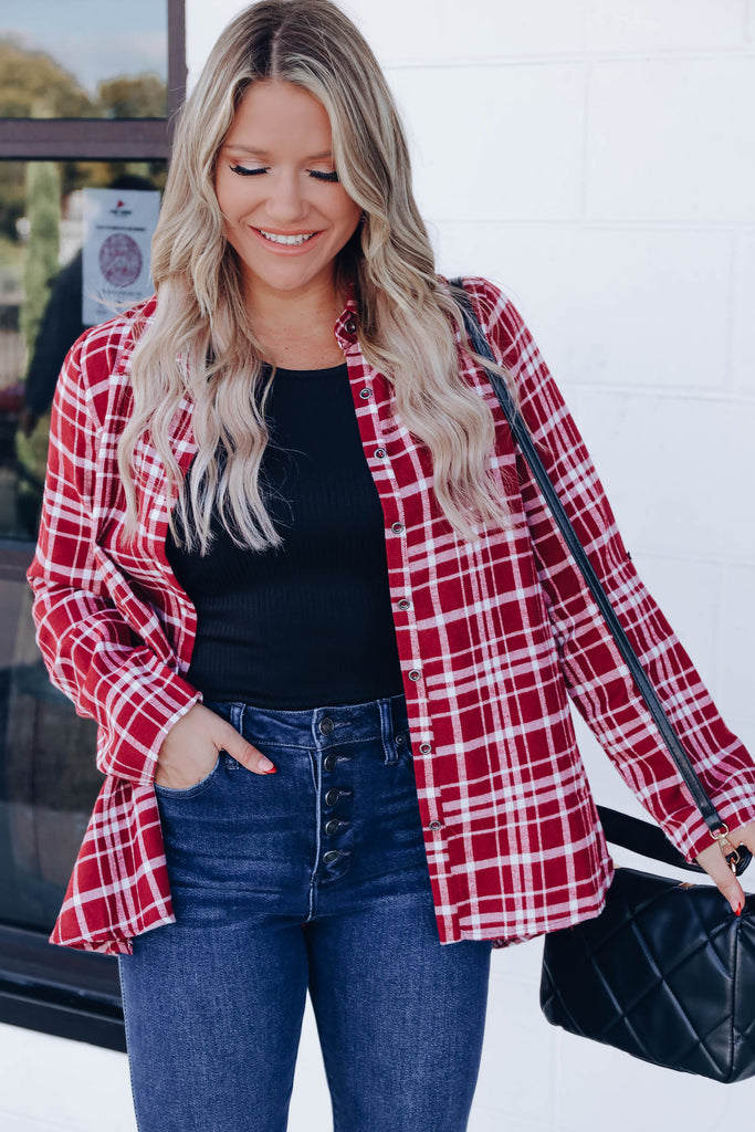 Rural Relaxation Plaid Flannel - Burgundy – Whiskey Darling Boutique