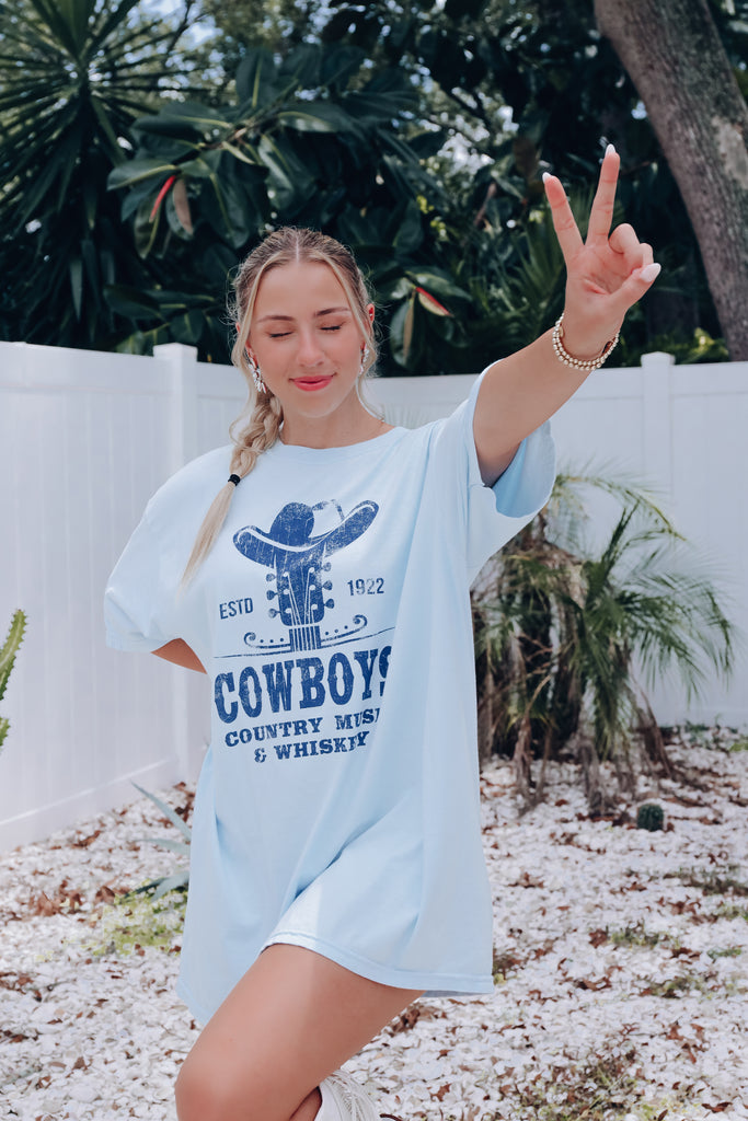 Cowboys Country Music And Whiskey Graphic Tee - Blue – Whiskey Darling ...