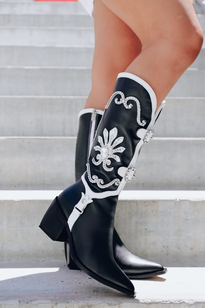 Jolene Embellished Cowgirl Boots - Black – Whiskey Darling Boutique