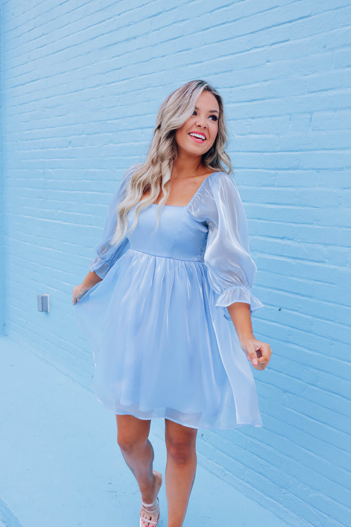 Fairytale Iridescent Babydoll Dress - Blue – Whiskey Darling Boutique