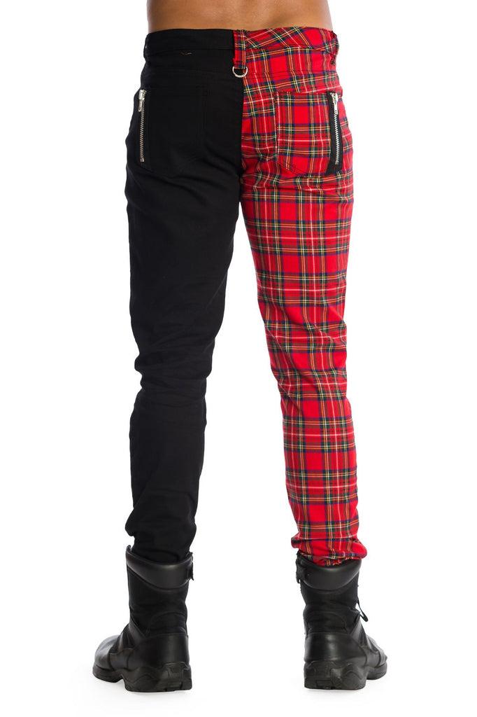 Black & Red Plaid Split Cargo Jogger Pants