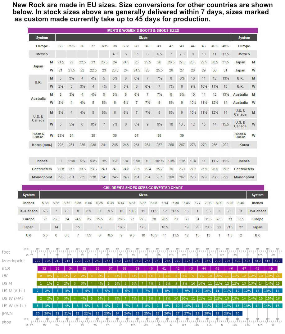 New Rock Size Conversion Chart - Dark Fashion Clothing