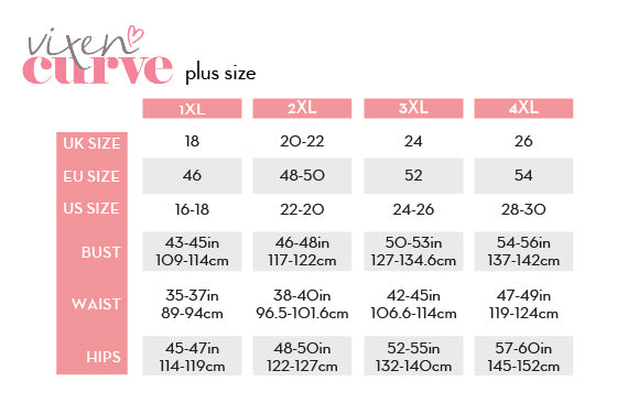 Voodoo Vixen Size Guide - Plus Sizes