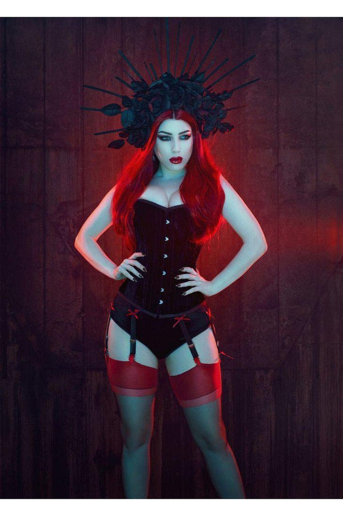 Steel Boned Gothic Victorian Under Bust Waist Trainer Red Velvet Corsets  Hi-40