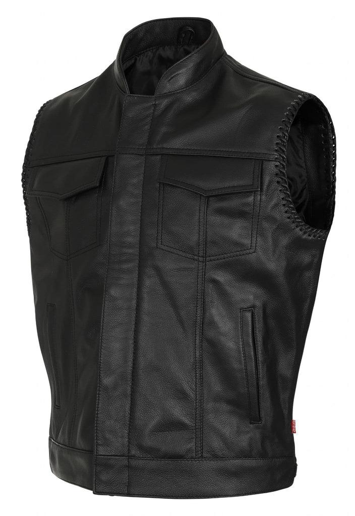 Skyler Leather Perforated Panels Biker Vest by Skintan Leather - Dark ...