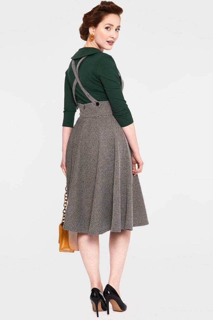 Toyin Herringbone Overall Skirt by Voodoo Vixen - Dark Fashion 