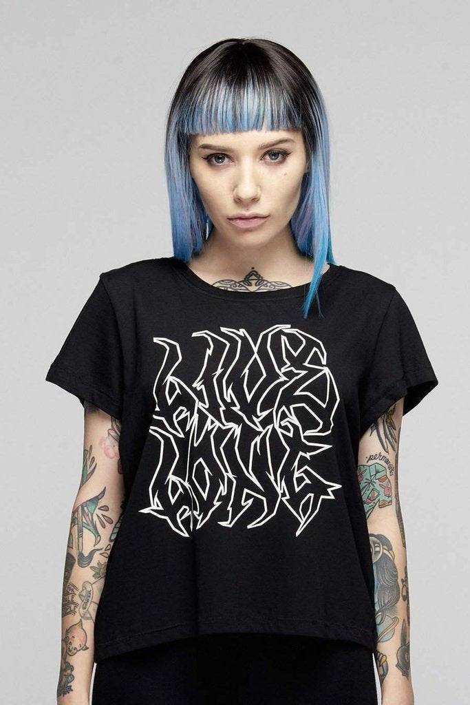 Black Live Long Metal Logo Crop T-Shirt by Long Clothing - Dark Fashion ...