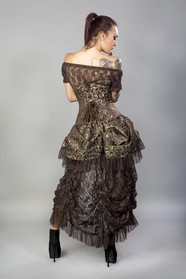 Ophelie Burlesque Corset Dress In Brown Brocade - Burleska - Dark