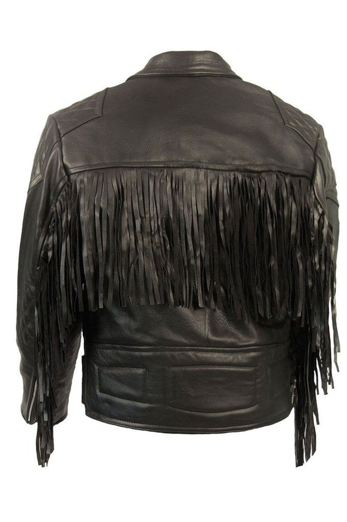 Skintan Leather Diamond Fringed Biker Jacket - Dark Fashion Clothing