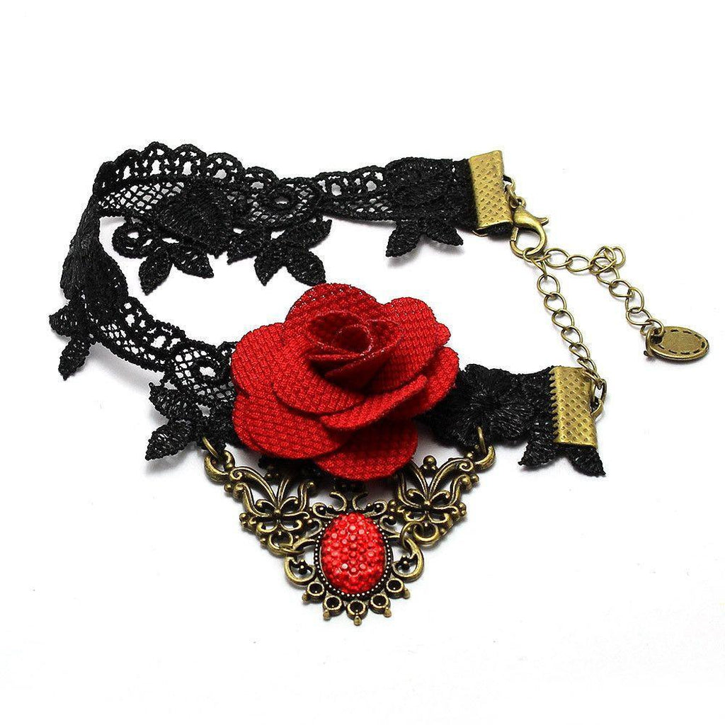 Goth Anklet - Lace With Rose - Dark Fashion Clothing