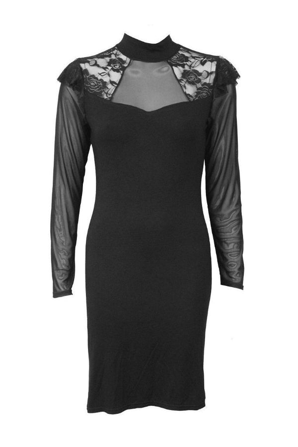 Gothic Elegance - Lace Shoulder Corset Dress - Dark Fashion Clothing