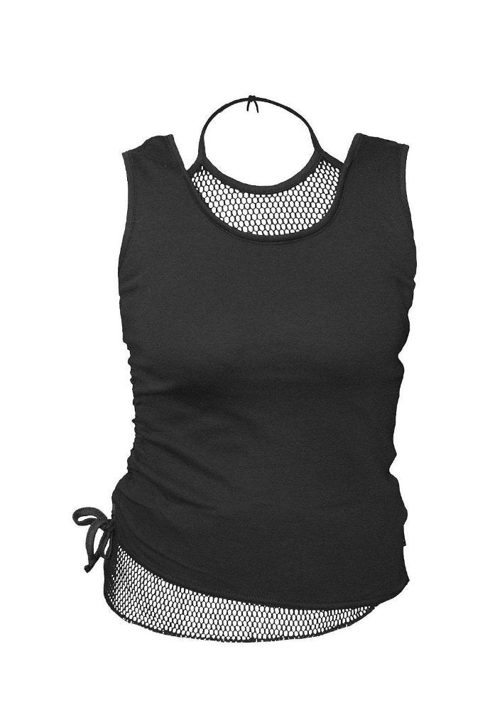 Gothic Rock - 2In1 Neck Tie Mesh Top Black - Dark Fashion Clothing