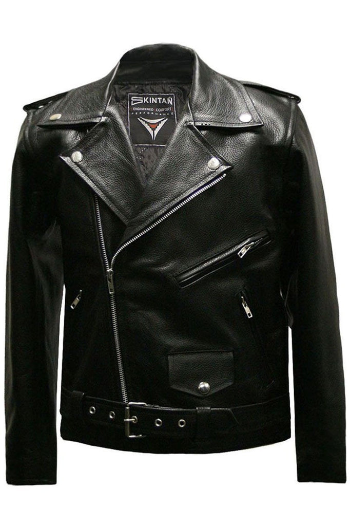 Skintan Leather Kids Brando Biker Jacket - Dark Fashion Clothing