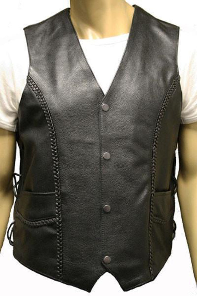 Skintan Leather Lace Side Woven Plait Biker Waistcoat - Dark Fashion ...