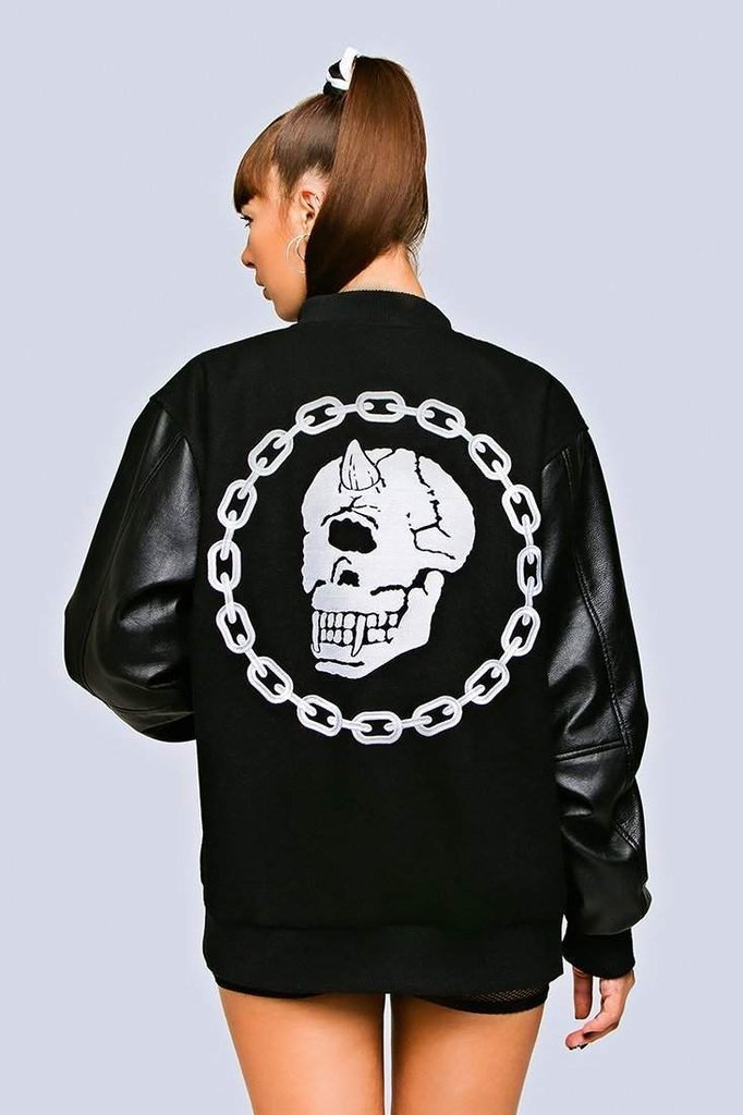 Death Adder Chain Crop Varsity Jacket by Long Clothing - Dark