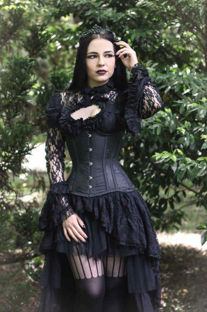 Gothic Black Noodle Strap Style Corset Dress For Women