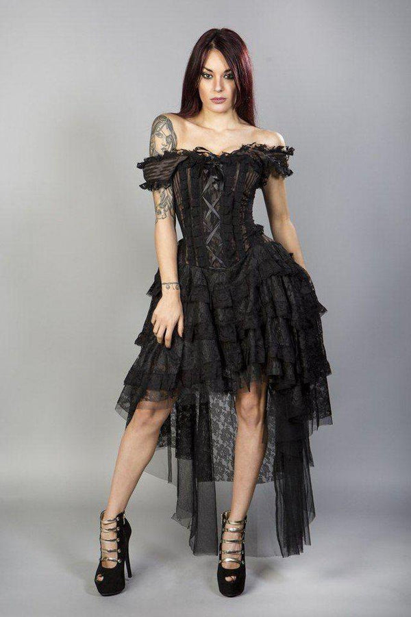Ophelie Burlesque Corset Dress In Brown Stripe Brocade Black Lace ...