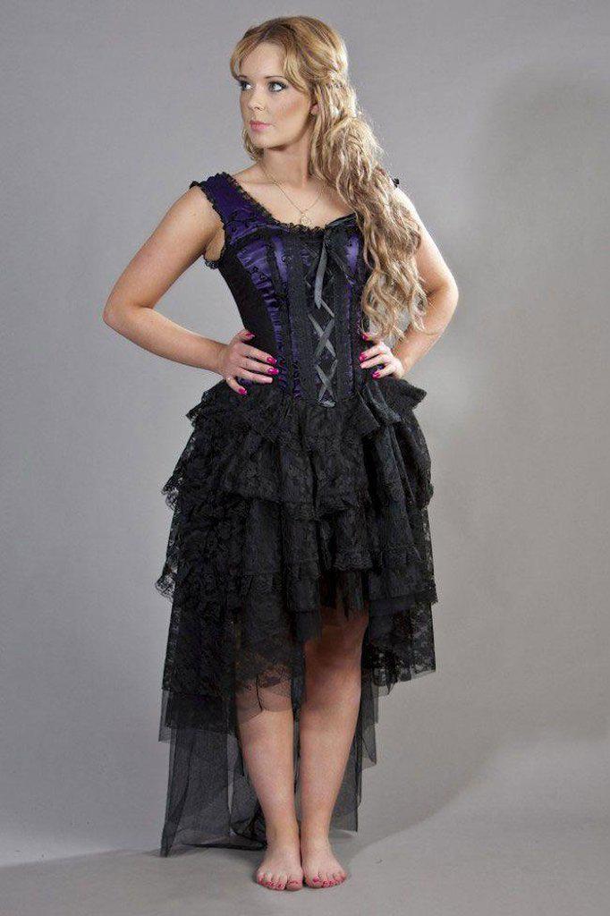 Caius Orkan vokal Ophelie Burlesque Corset Dress In Brown Stripe Brocade Black Lace - Burleska  - Dark Fashion Clothing