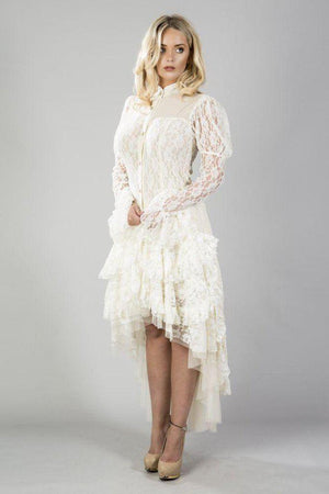 Ophelie Long Burlesque Skirt In Cream Lace-Burleska-Dark Fashion Clothing