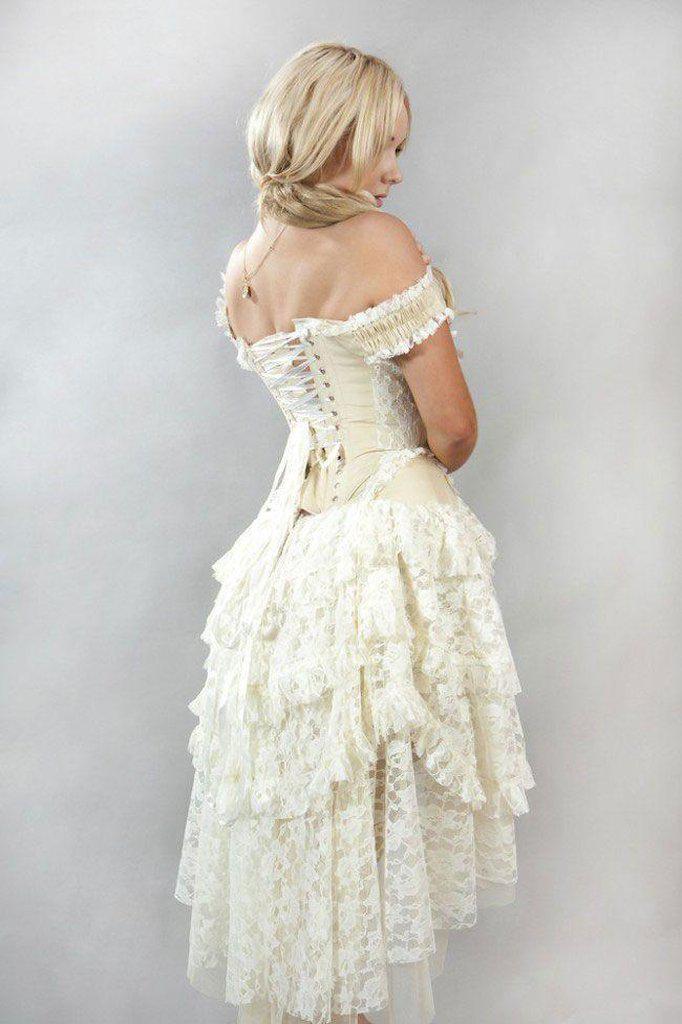 Ophelie Vintage Corset Dress In Cream Taffeta - Burleska - Dark