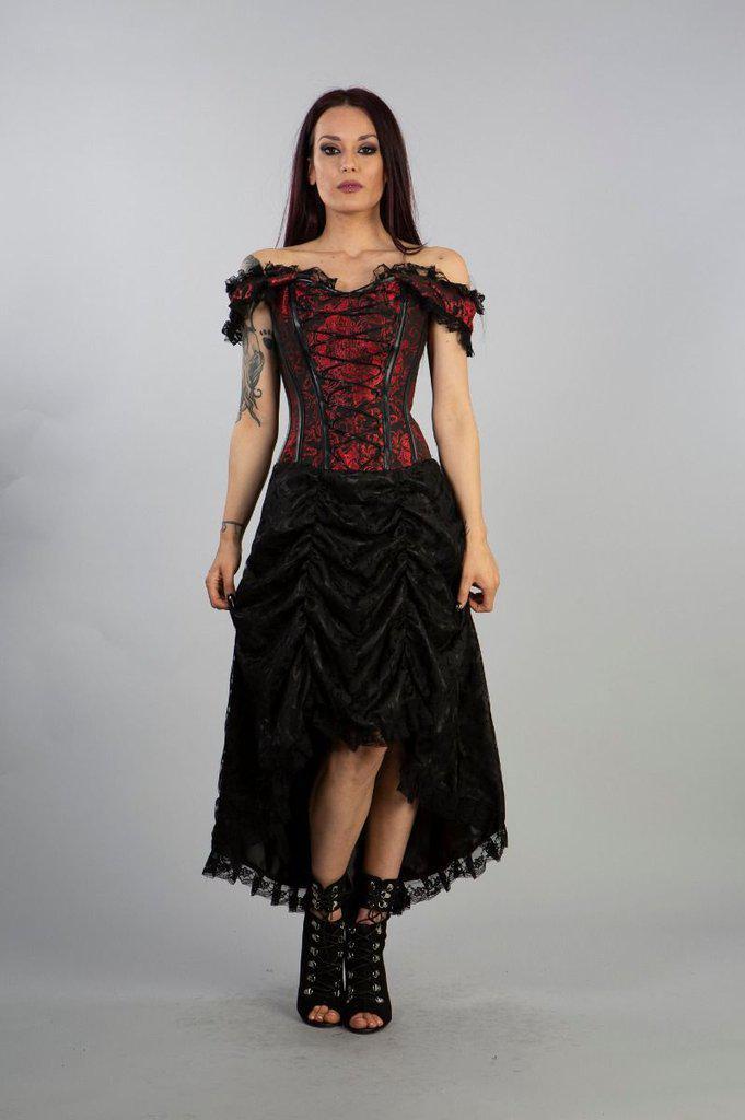 Paula Off Shoulder Victorian Corset Dress in Red King Brocade by