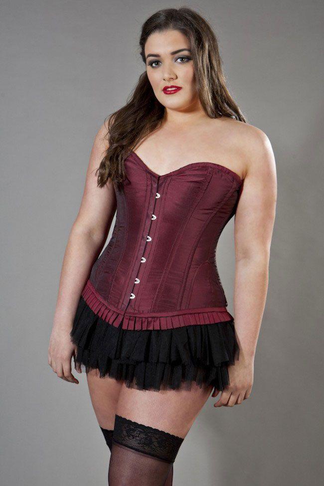 Petra Overbust Steel Boned Waist Training Corset In Satin Flock - Burleska  - Dark Fashion Clothing