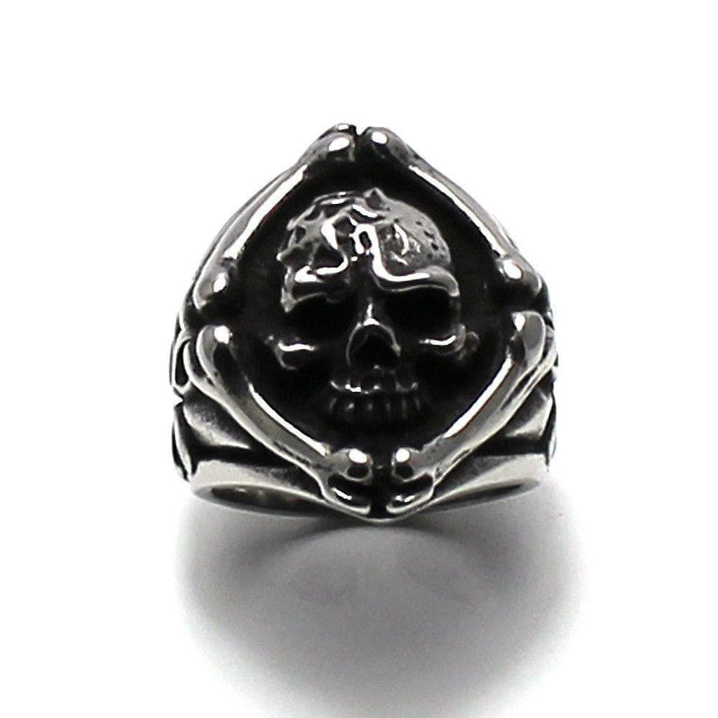 Skeletal Hand Skull Ring - Stainless Steel 00370035 - Dark Fashion