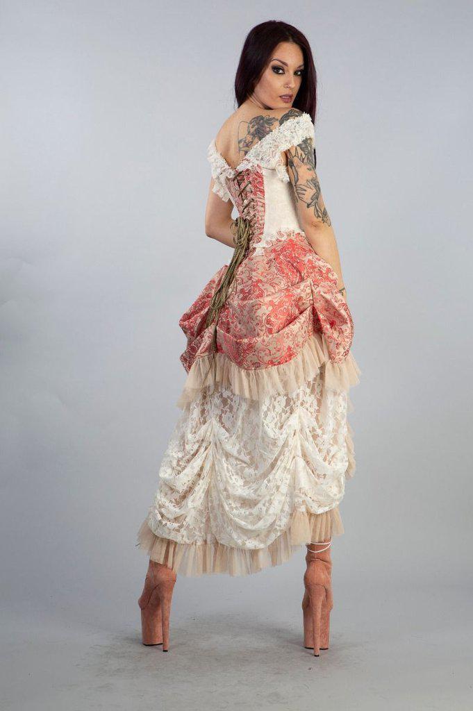 Gypsy High Low Victorian Corset Dress In Coral Cream Jacquard - Burleska -  Dark Fashion Clothing