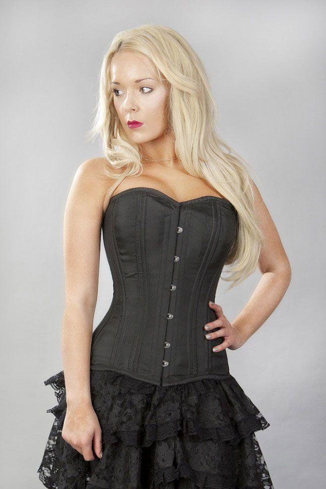 Burleska Elegant overbust corset with steel bones, black satin and bla -  Colours Shop
