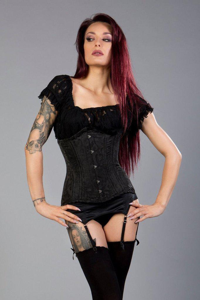 Versatile steel double boned overbust corset in black satin