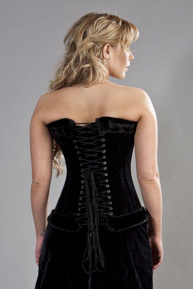 Traditional double steel boned underbust corset in black satin