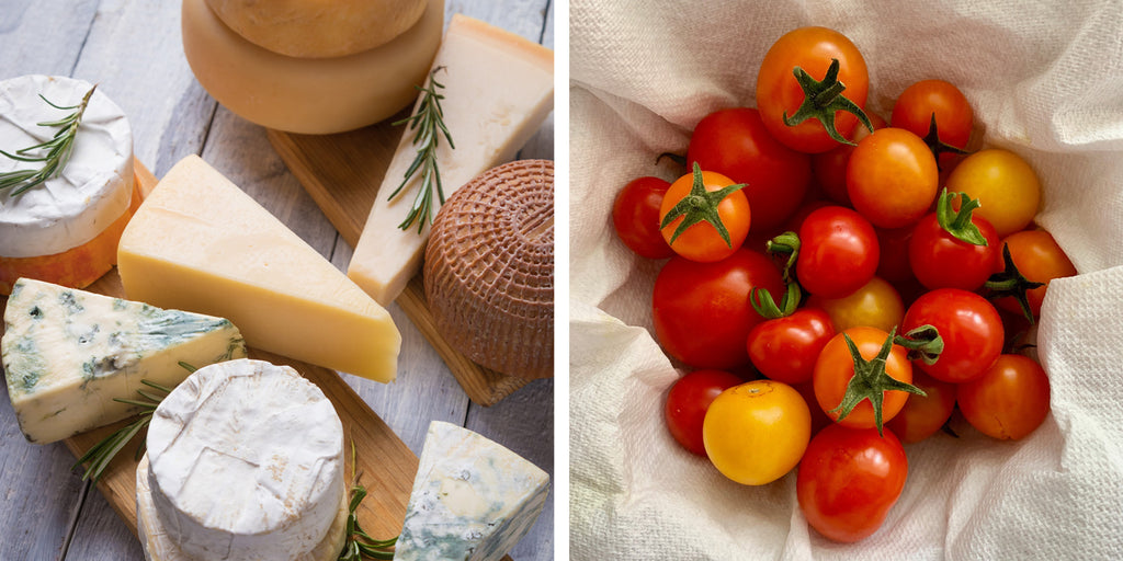 Assorted cheeses and cherry tomatoes
