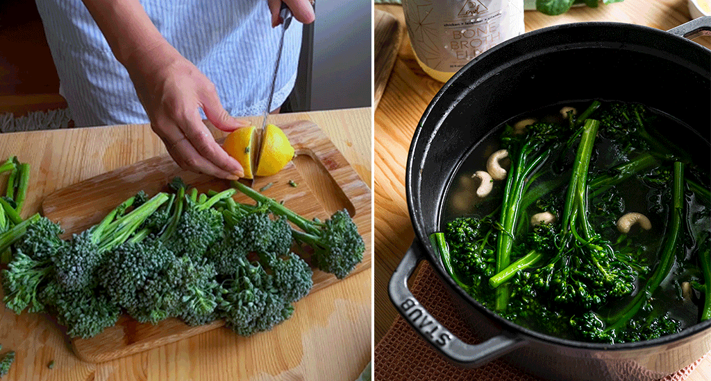 Prepping creamy broccolini & spinach soup