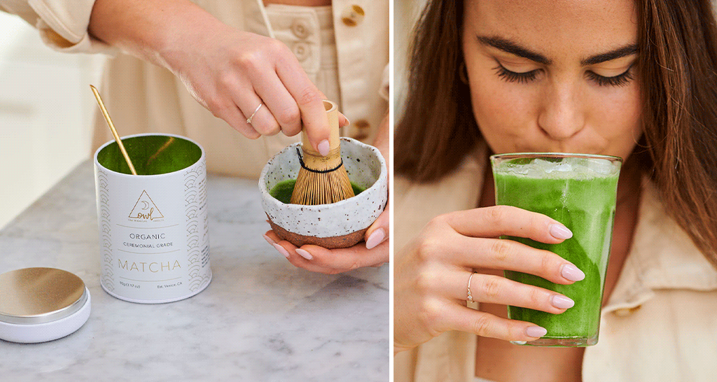OWL Health Coach sipping Matcha