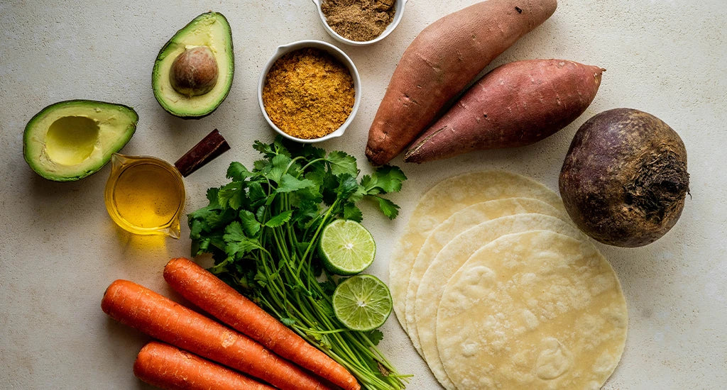 Ingredients for root veggie tacos