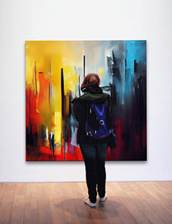 A women looking at an abstract painting