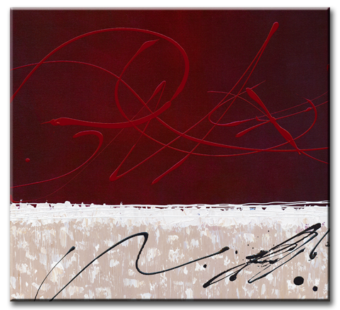 Image of a red, cream, white and black abstract painting