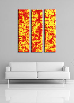 An image of 3 red and yellow chetah style paintings