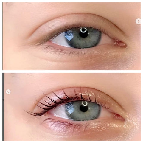Before and after lash lift and tint