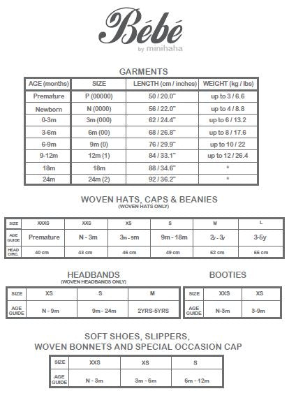 Bebe Boutique Size Guides