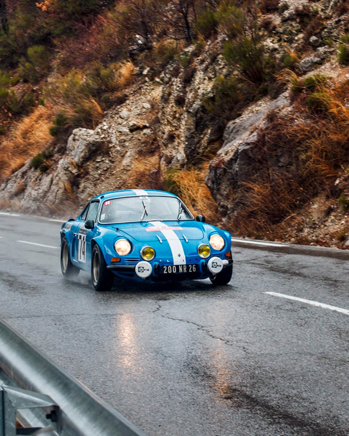 blue classic car at rallye monte-carlo historique