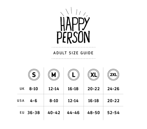 Happy Person T-shirt Size Guide