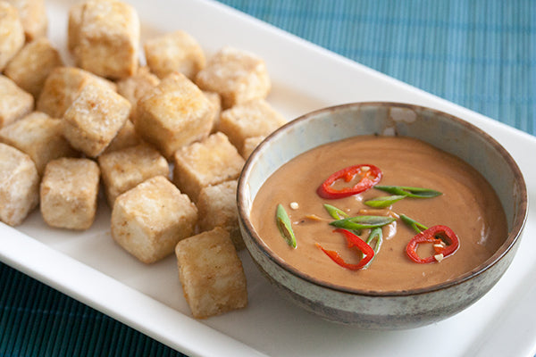 Crispy Tofu Bites with Sweet & Spicy Peanut Butter Sauce