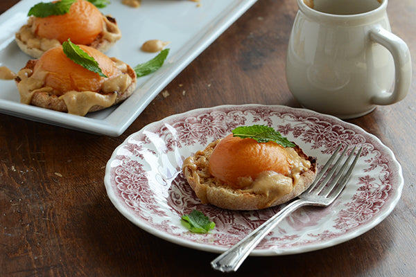 Apricot Benedict with Creamy Peanut Butter Sauce