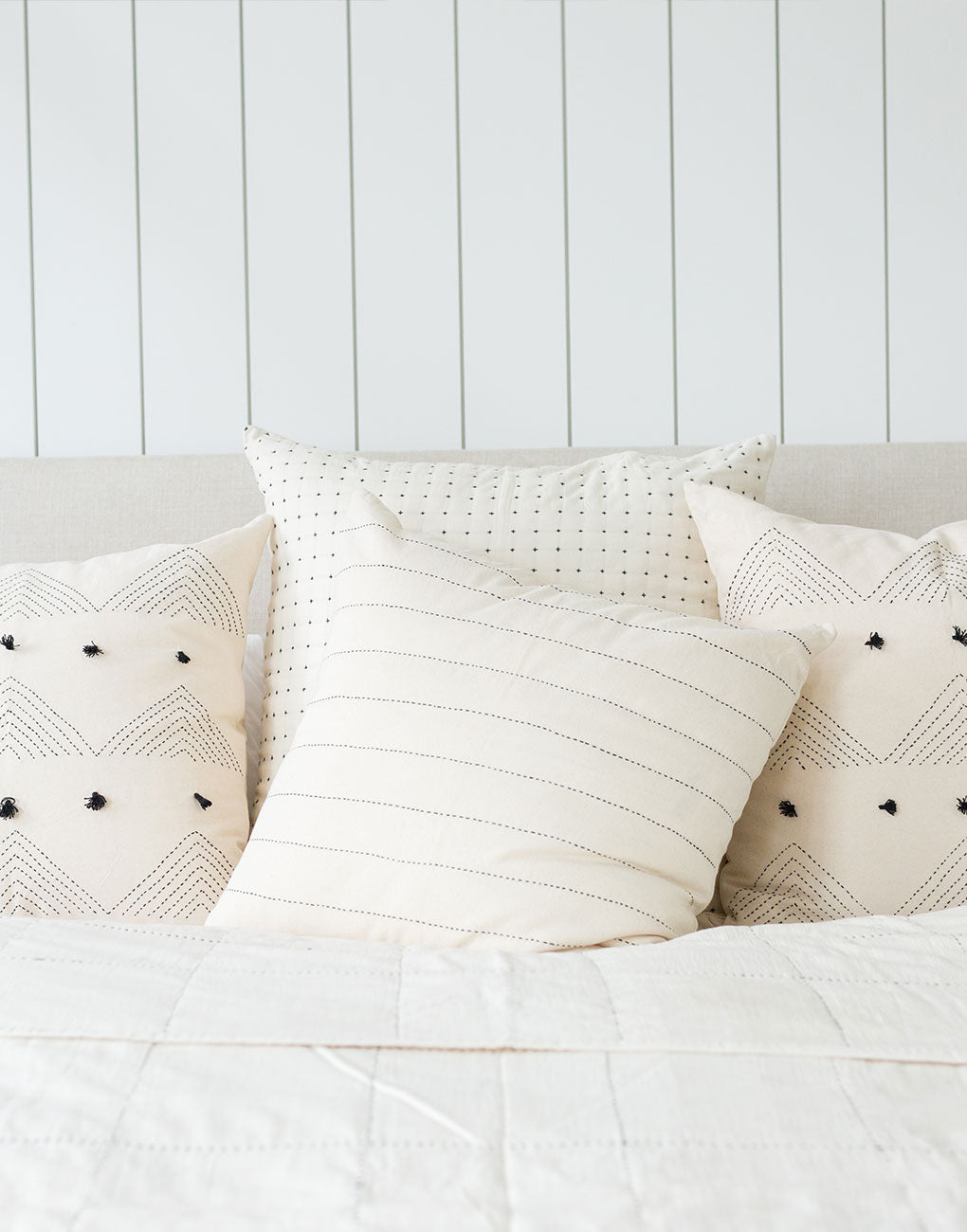 Pinstripe Pillow COver - White