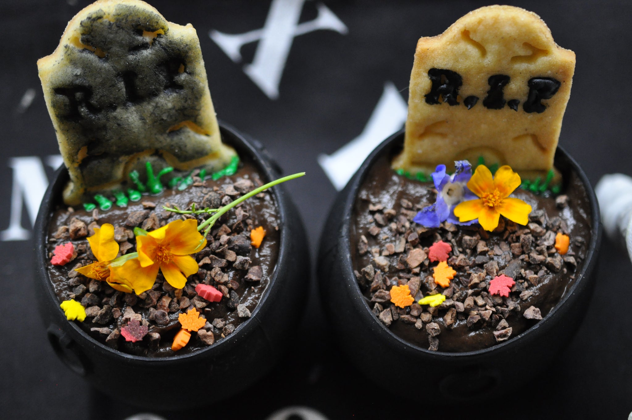 Vegan Graveyard Sweet Potato Puddings with Pumpkin Sugar Cookies by Legacy Greens Grocery Store in downtown Kitchener