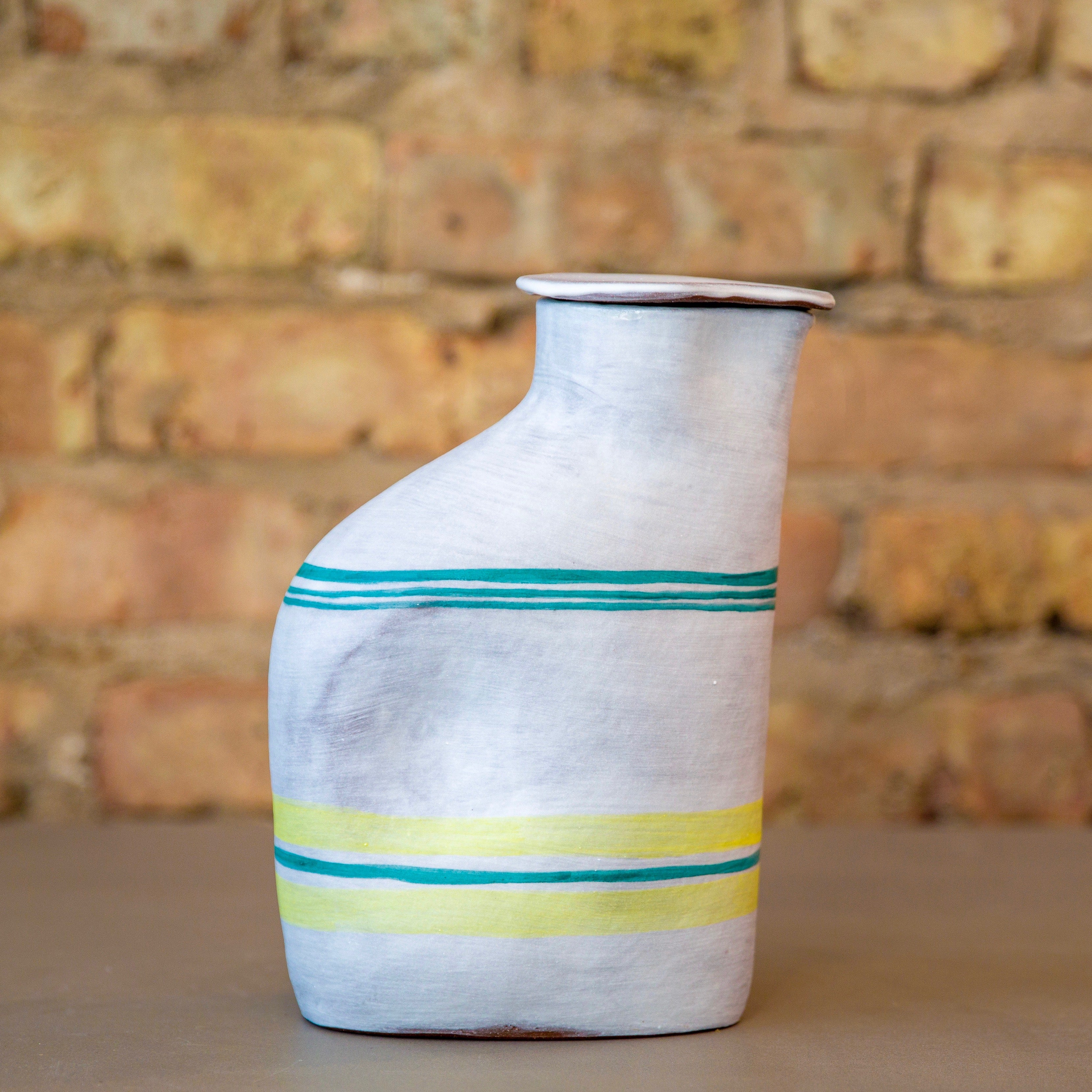 Striped Milk Jug - White, Yellow, Green