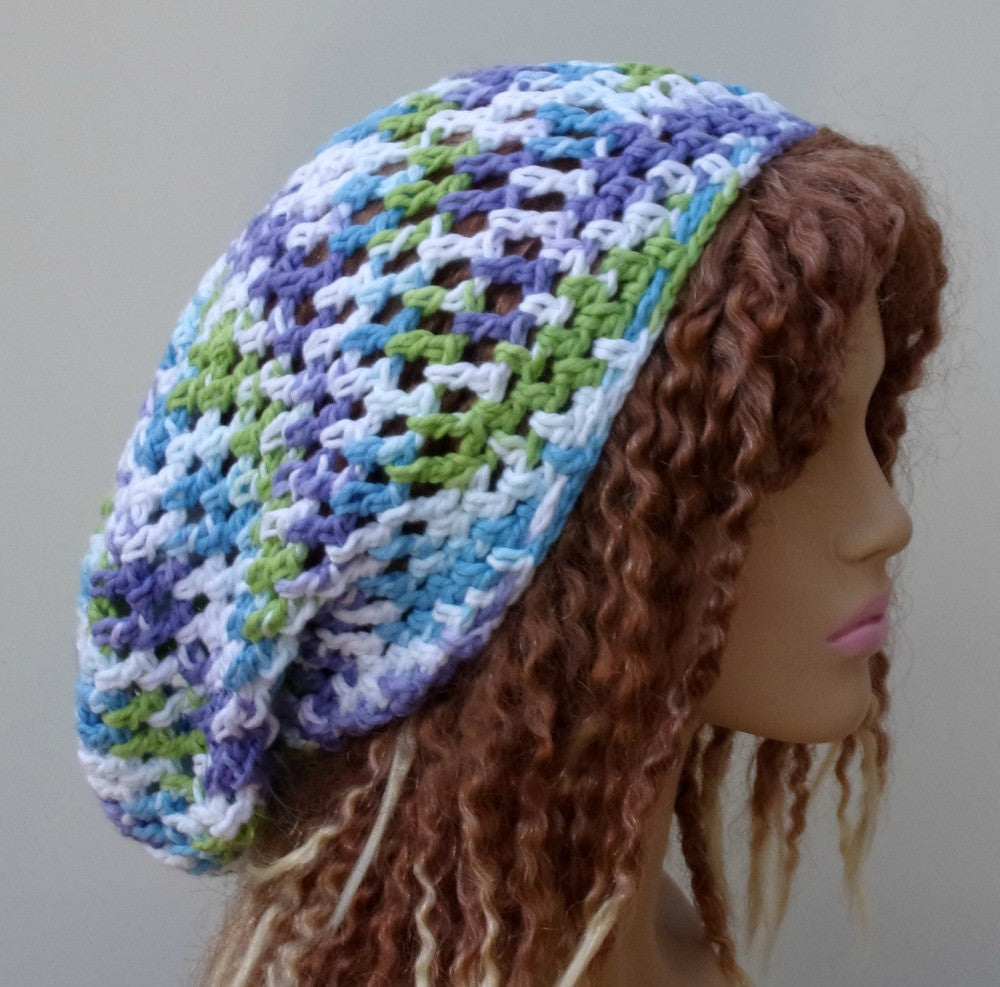 Purple Green White Blue All Cotton Hair Wrangler Hippie Hairnet Long T ...